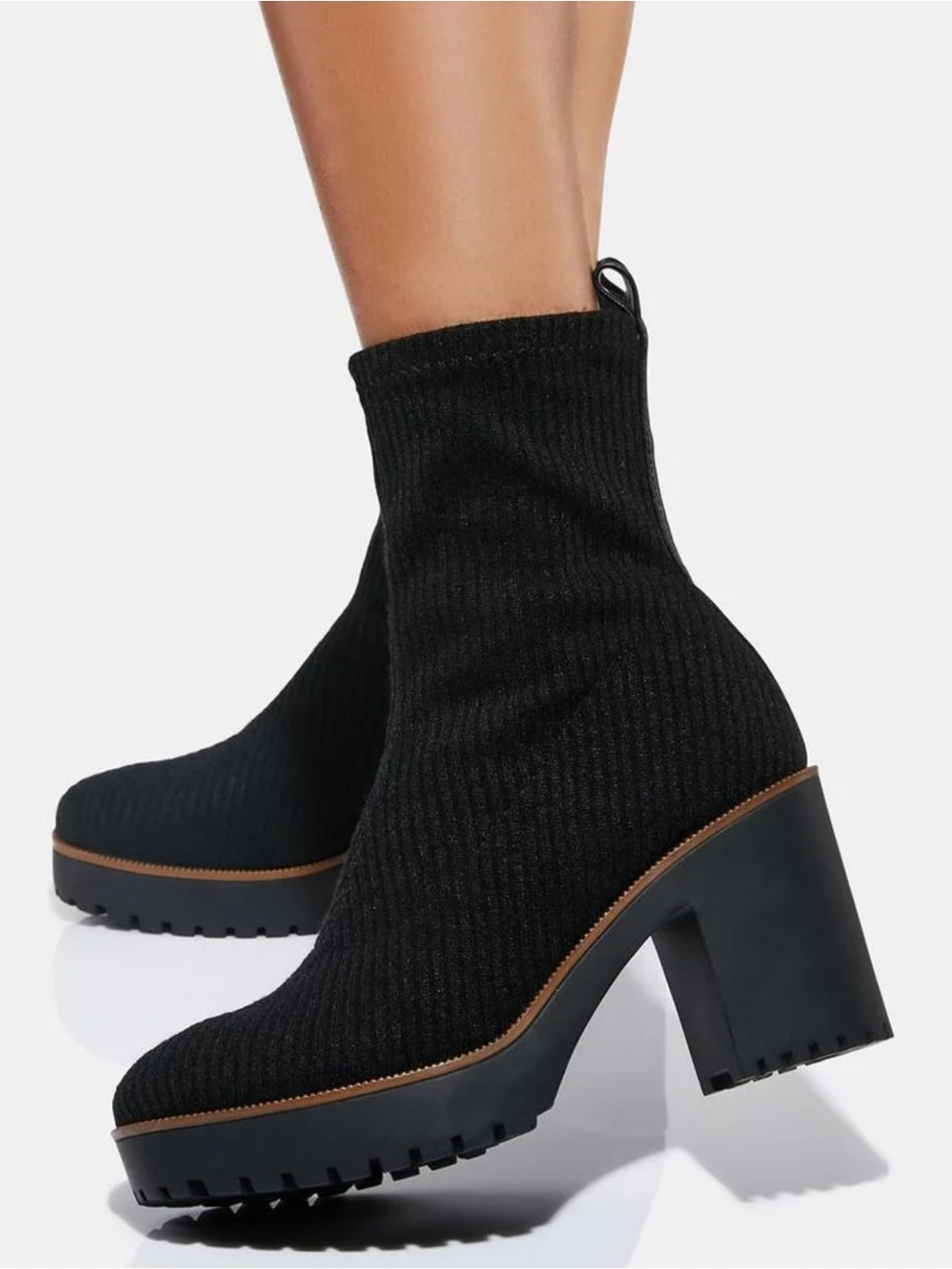 Chinese Laundry Garvey Black Knit Ankle Booties with Chunky Heel Size 7.5